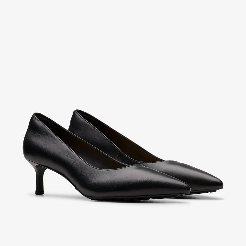 Black Leather Clarks Adela Court | CLKS-85196