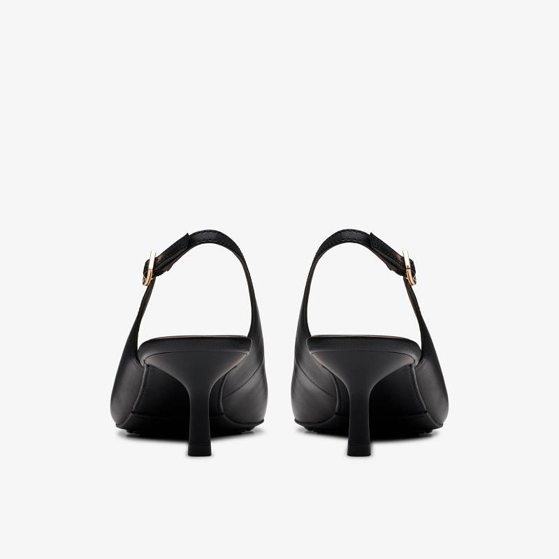 Black Leather Clarks Adela Sling | CLKS-85188