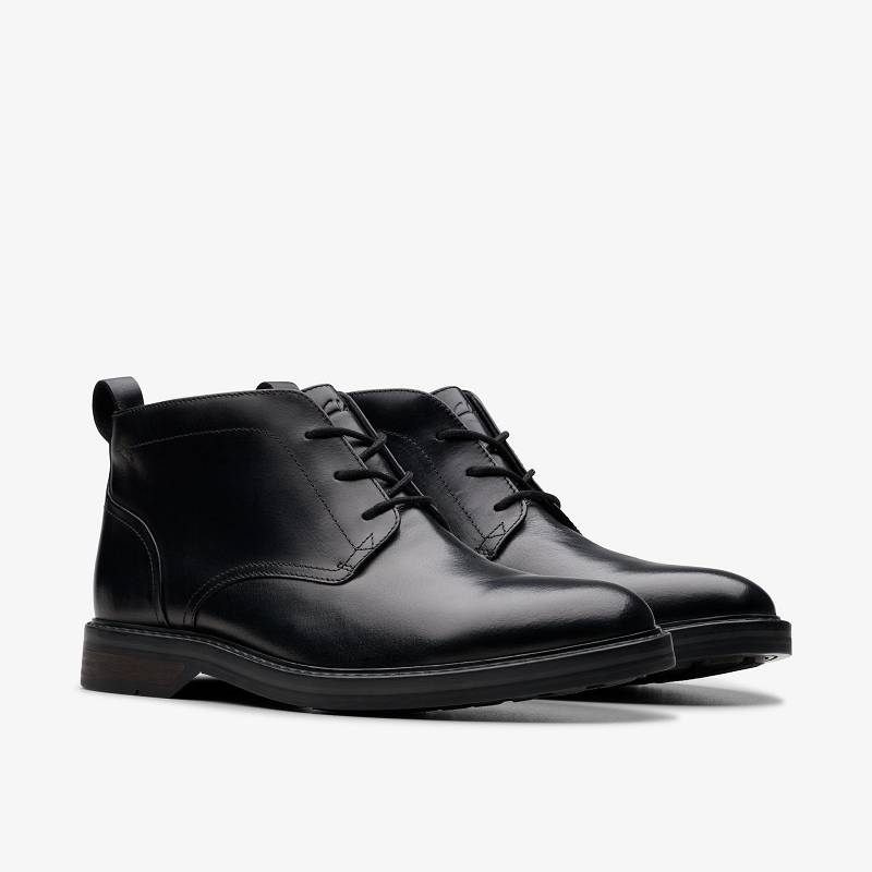 Black Leather Clarks Aldwin Chukka | CLKS-84546