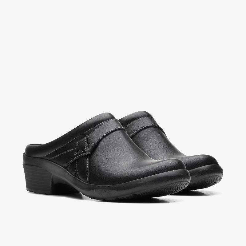 Black Leather Clarks Angie Mist | CLKS-84760