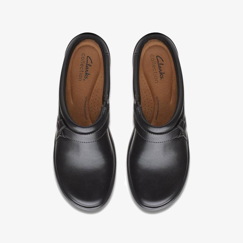 Black Leather Clarks Angie Mist | CLKS-84760