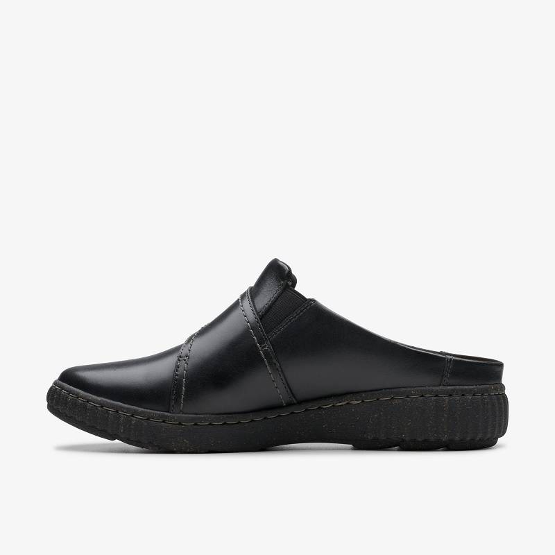 Black Leather Clarks Caroline Bay | CLKS-84848