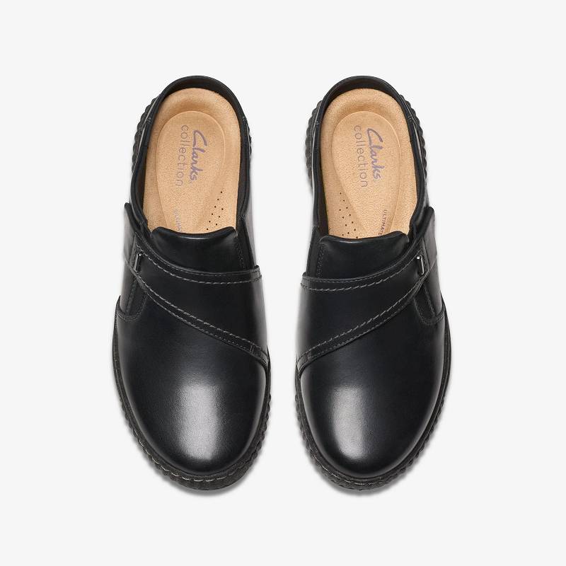 Black Leather Clarks Caroline Bay | CLKS-84848