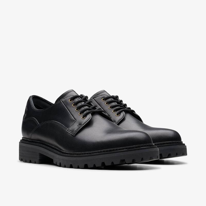 Black Leather Clarks Clarkridge Lo | CLKS-84422