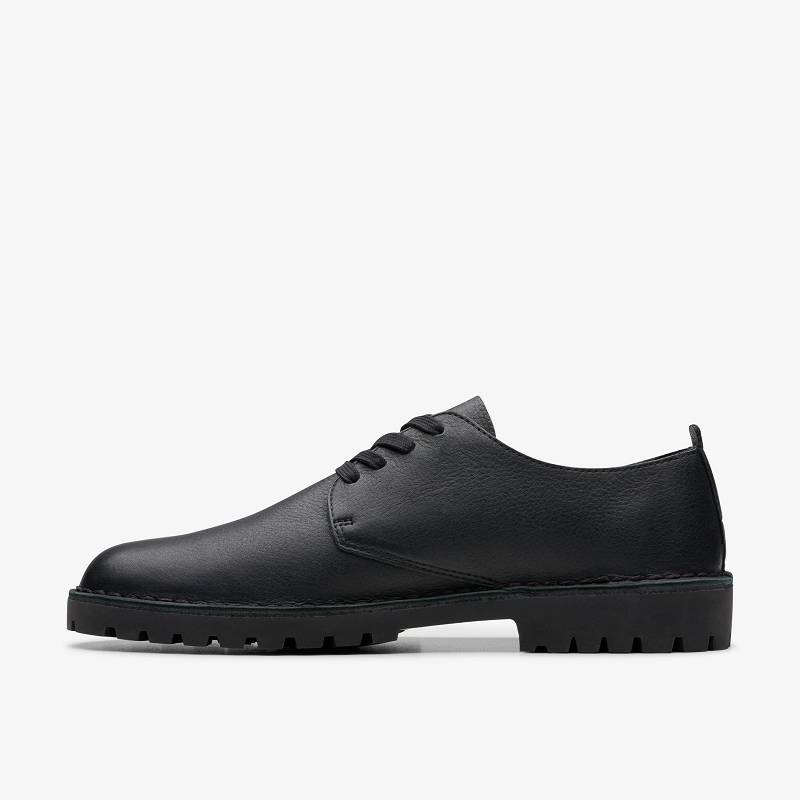 Black Leather Clarks Desert Rock Lo | CLKS-84337