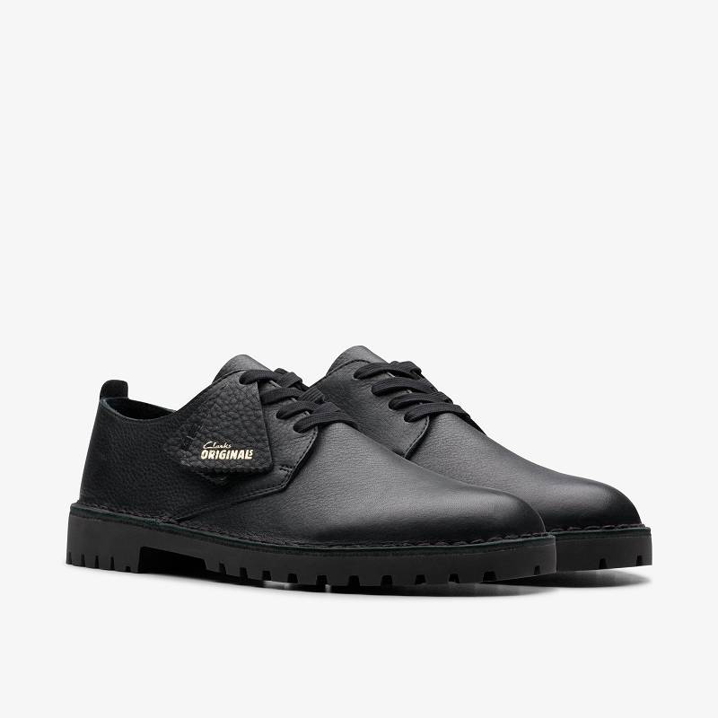 Black Leather Clarks Desert Rock Lo | CLKS-84337