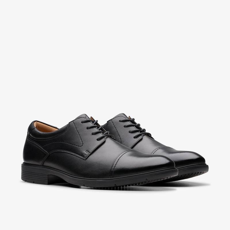 Black Leather Clarks Eldredge Cap | CLKS-84430