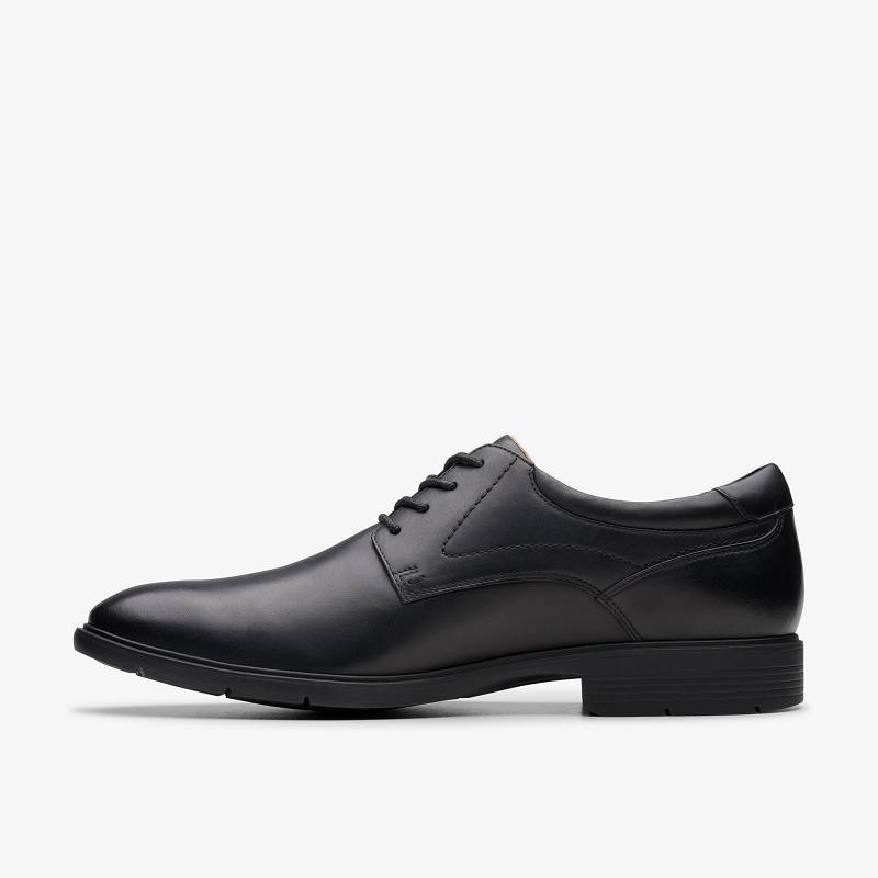 Black Leather Clarks Eldredge Plain | CLKS-84428