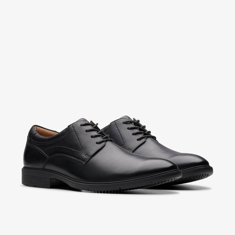 Black Leather Clarks Eldredge Plain | CLKS-84428