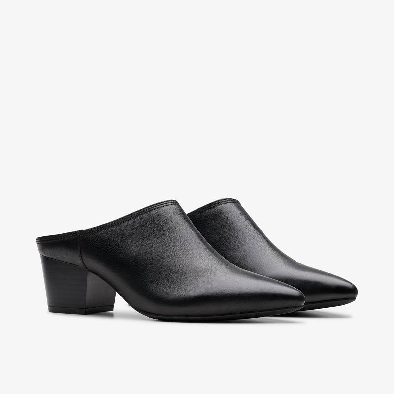 Black Leather Clarks Ellanie Pace | CLKS-85249