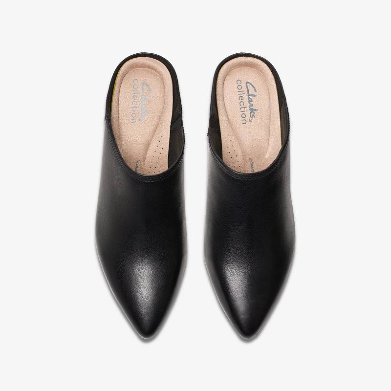 Black Leather Clarks Ellanie Pace | CLKS-85249