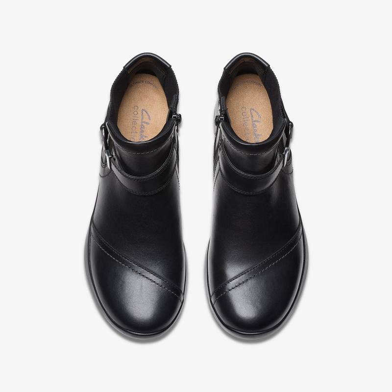 Black Leather Clarks Ellowyn Strap | CLKS-85556