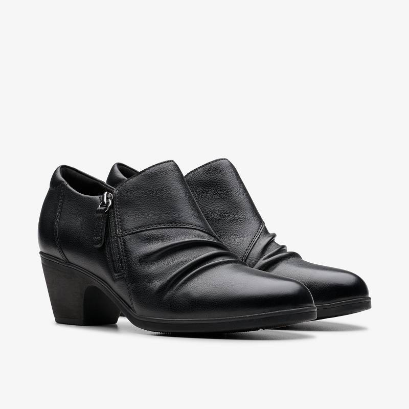 Black Leather Clarks Emily 2 Braley | CLKS-85244