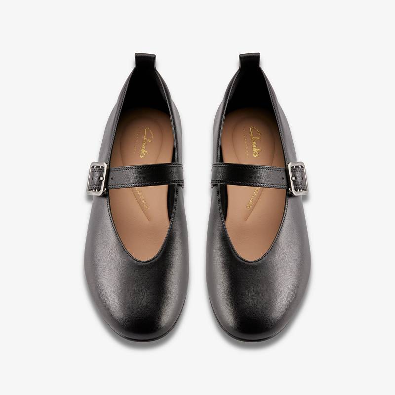 Black Leather Clarks Fawna Bar | CLKS-85034