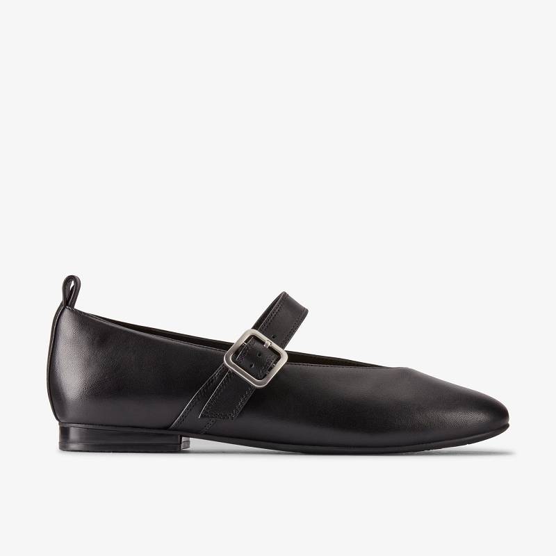 Black Leather Clarks Fawna Bar | CLKS-85034