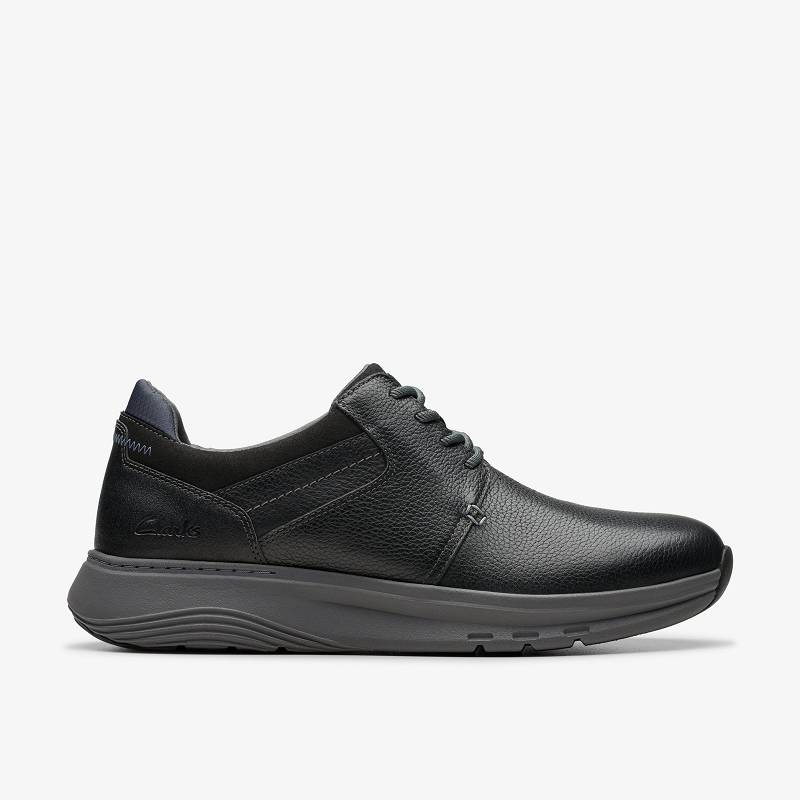 Black Leather Clarks Motion Trek PT | CLKS-84229