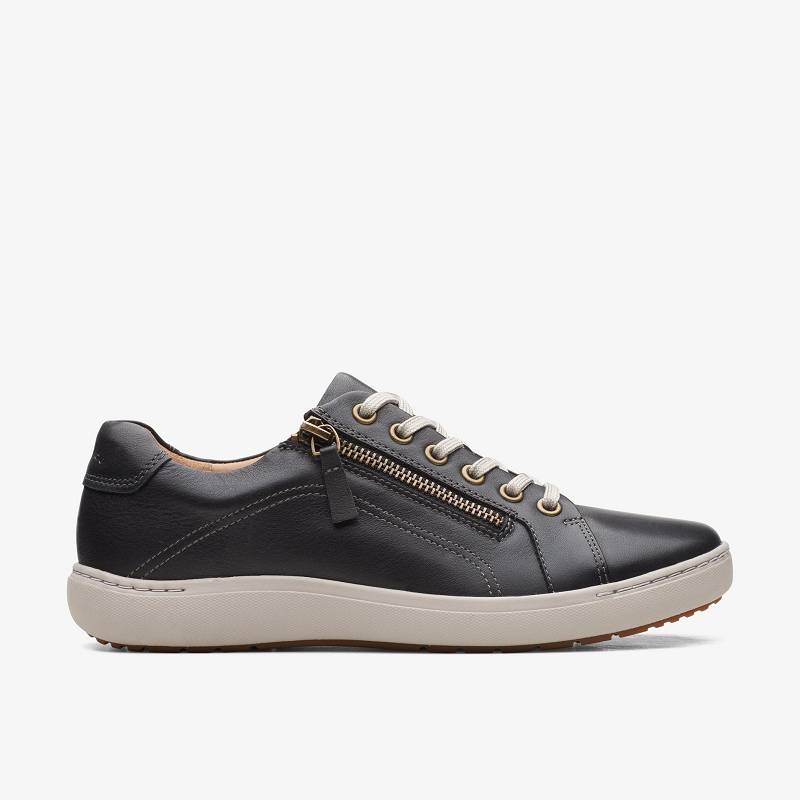 Black Leather Clarks Nalle Lace | CLKS-85176