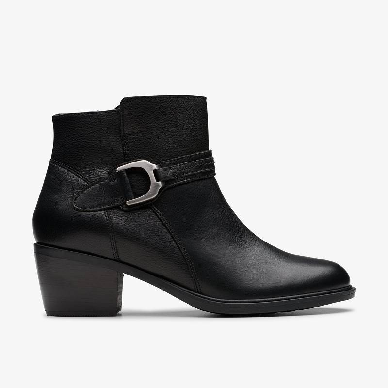 Black Leather Clarks Neva Buckle | CLKS-85446