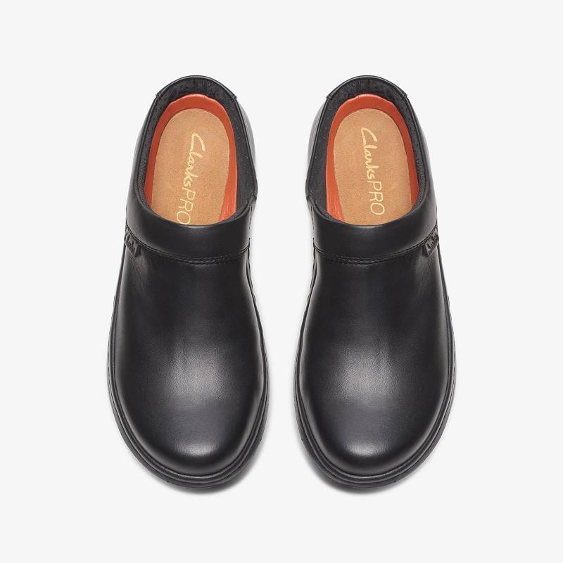 Black Leather Clarks Pro Clog | CLKS-84791