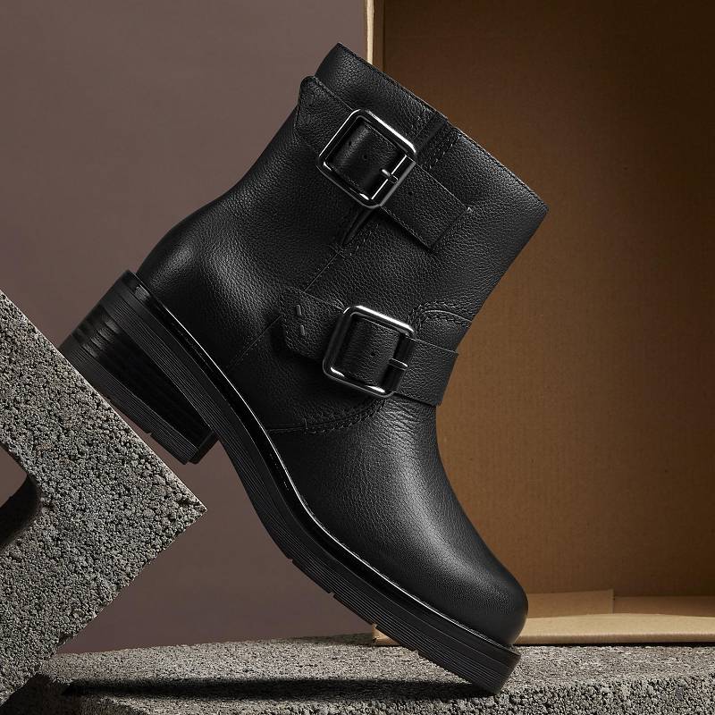 Black Leather Clarks Rebelle Buckle | CLKS-85515