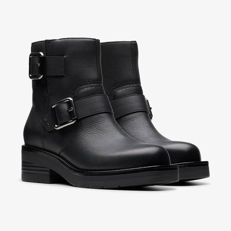 Black Leather Clarks Rebelle Buckle | CLKS-85515