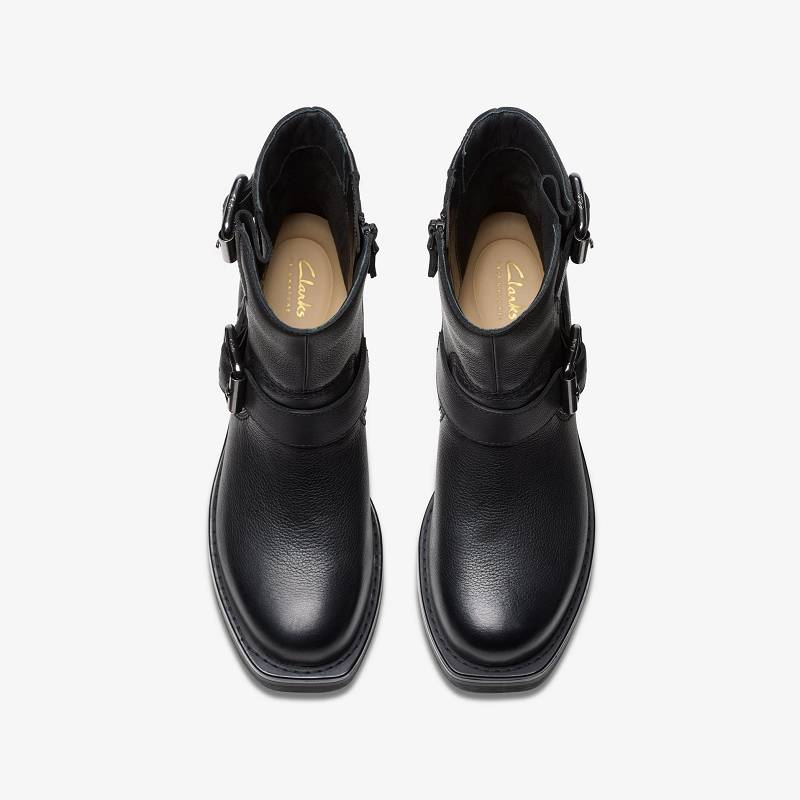 Black Leather Clarks Rebelle Buckle | CLKS-85515