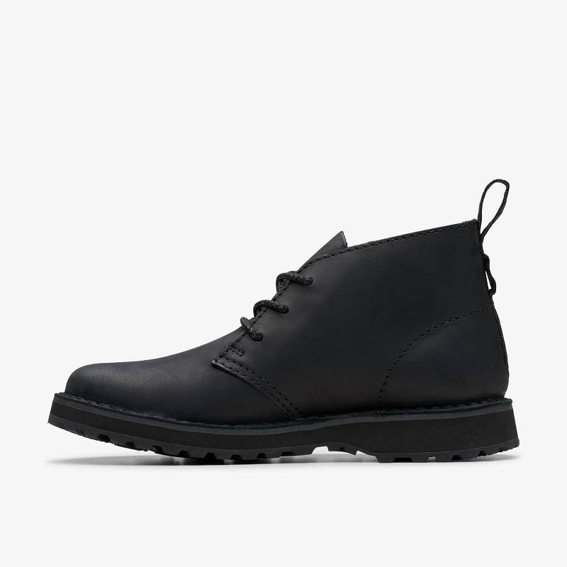 Black Leather Clarks Solsbury Desert Boot | CLKS-84565