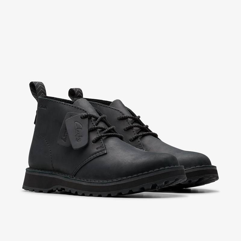 Black Leather Clarks Solsbury Desert Boot | CLKS-84565