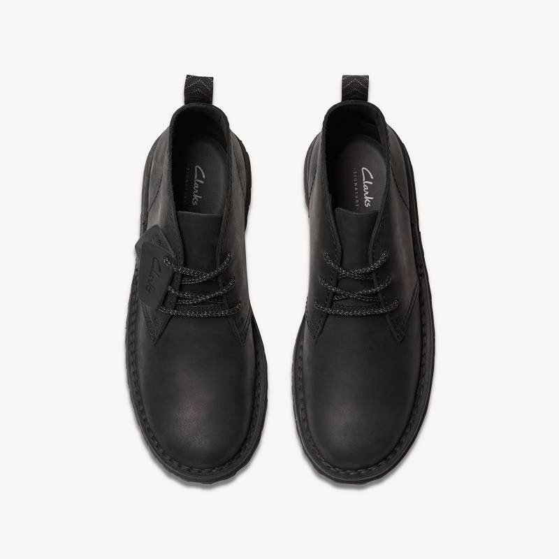 Black Leather Clarks Solsbury Desert Boot | CLKS-84565