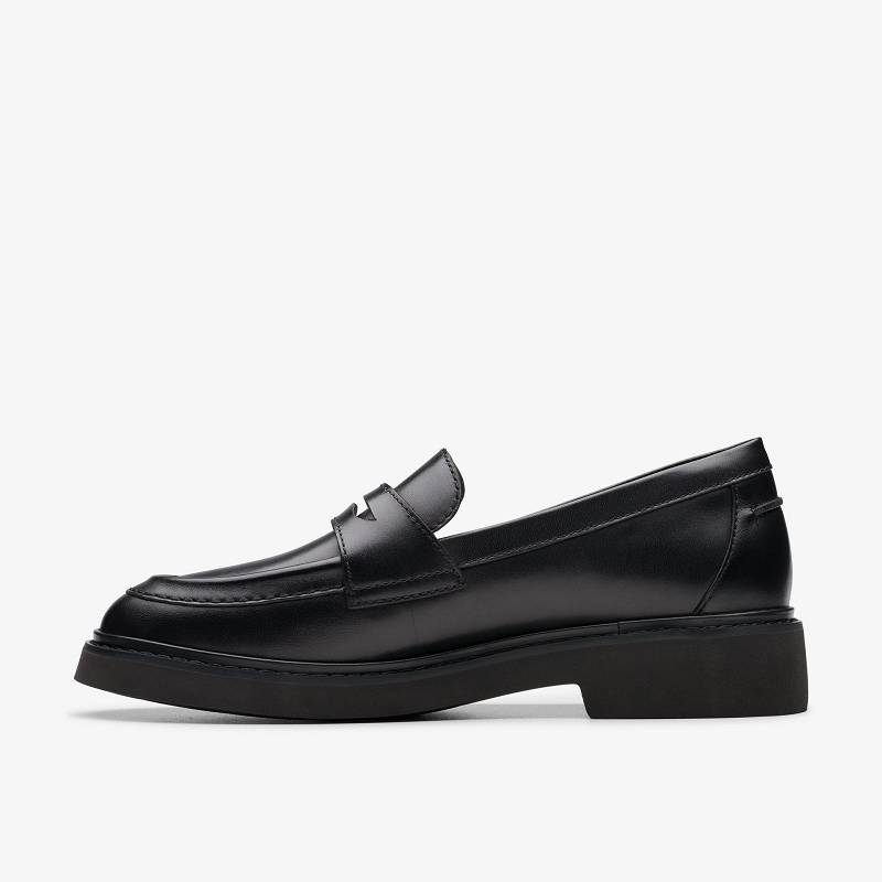 Black Leather Clarks Splend Edge | CLKS-84832