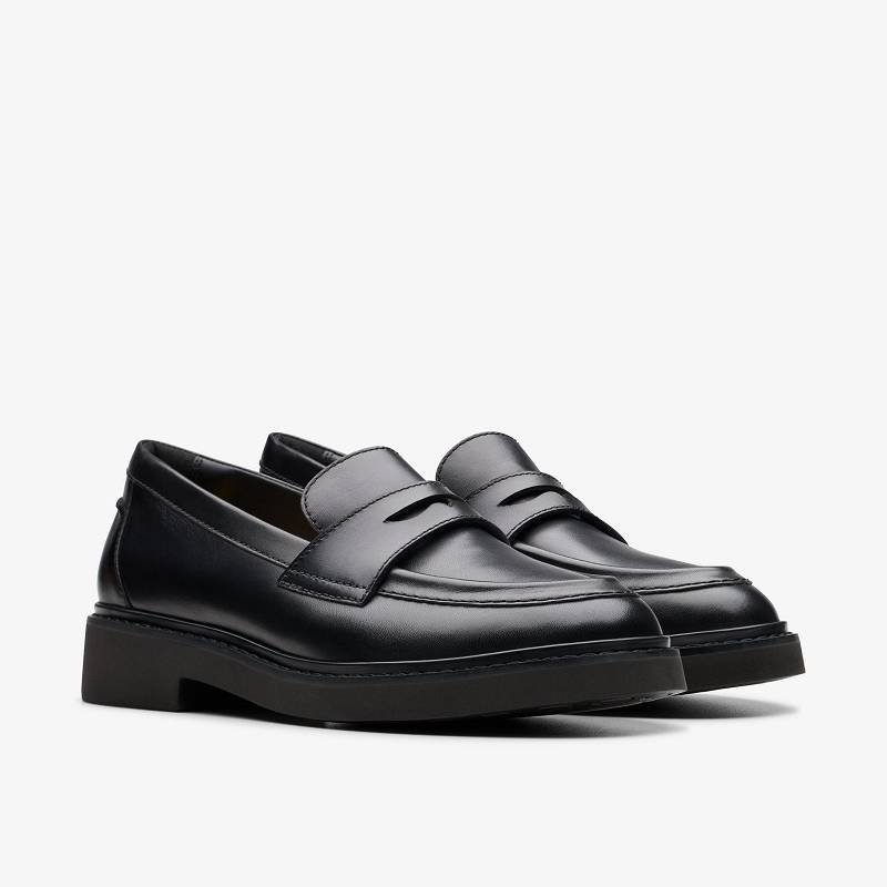 Black Leather Clarks Splend Edge | CLKS-84832