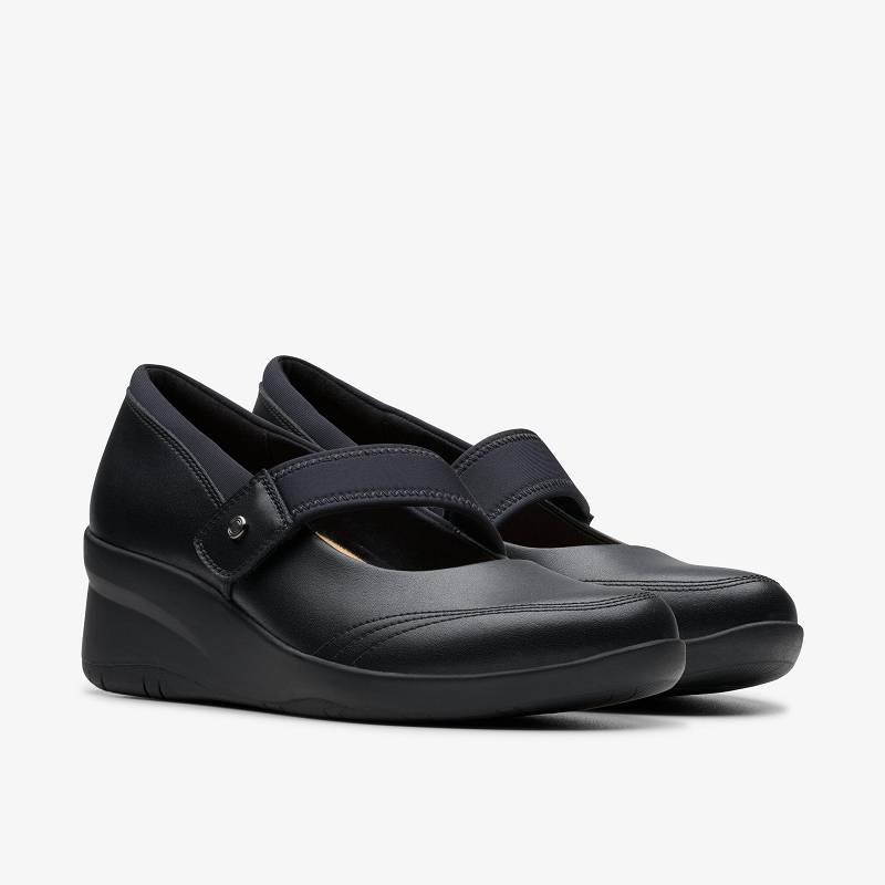 Black Leather Clarks Suttyn May | CLKS-84721