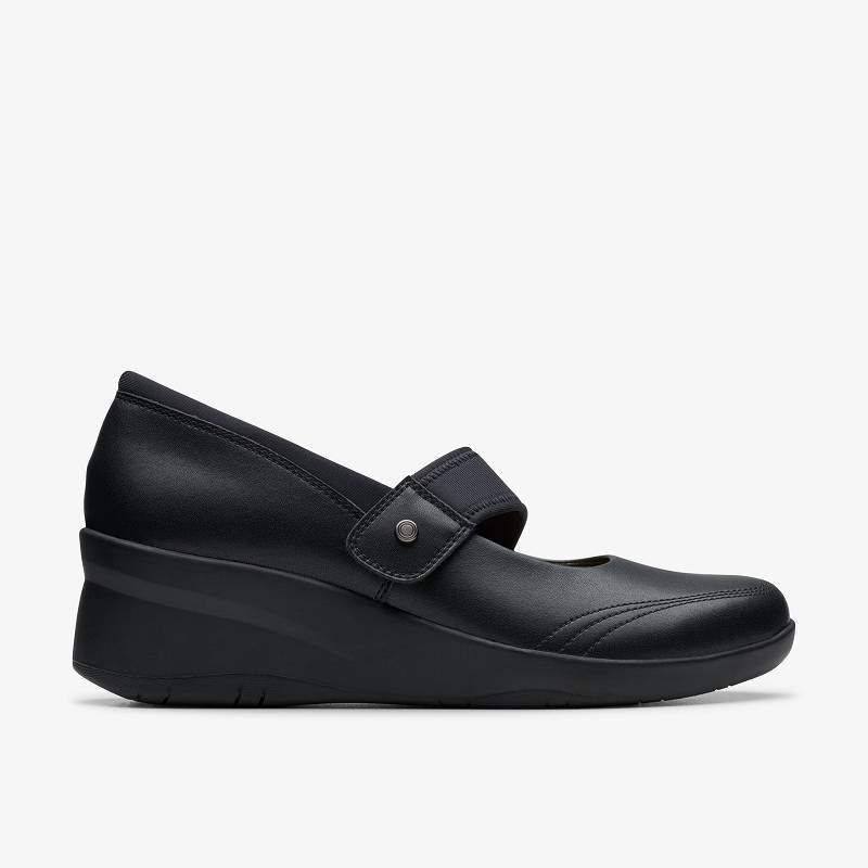 Black Leather Clarks Suttyn May | CLKS-84721