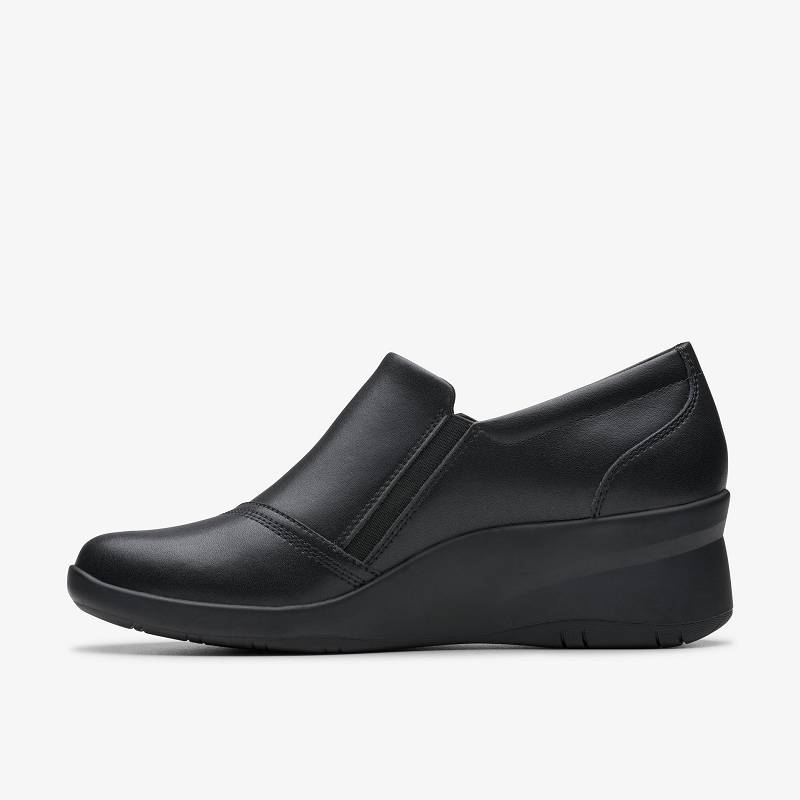 Black Leather Clarks Suttyn Zip | CLKS-84725