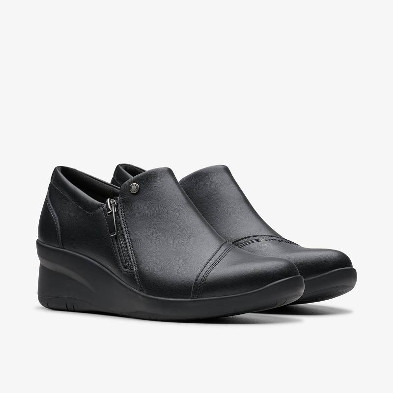 Black Leather Clarks Suttyn Zip | CLKS-84725