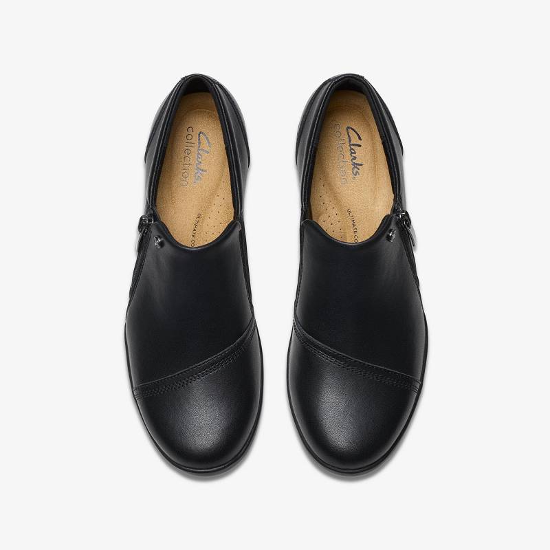 Black Leather Clarks Suttyn Zip | CLKS-84725