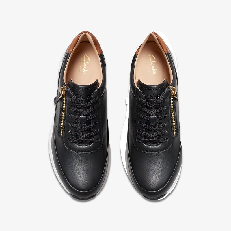 Black Leather Clarks Tivoli Zip | CLKS-85155