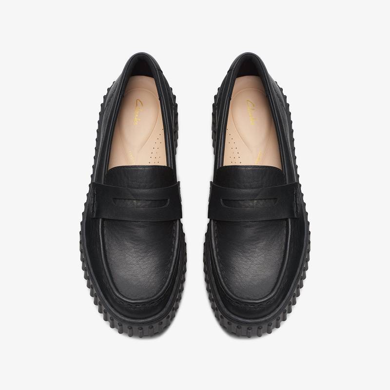 Black Leather Clarks Torhill Penny | CLKS-85381