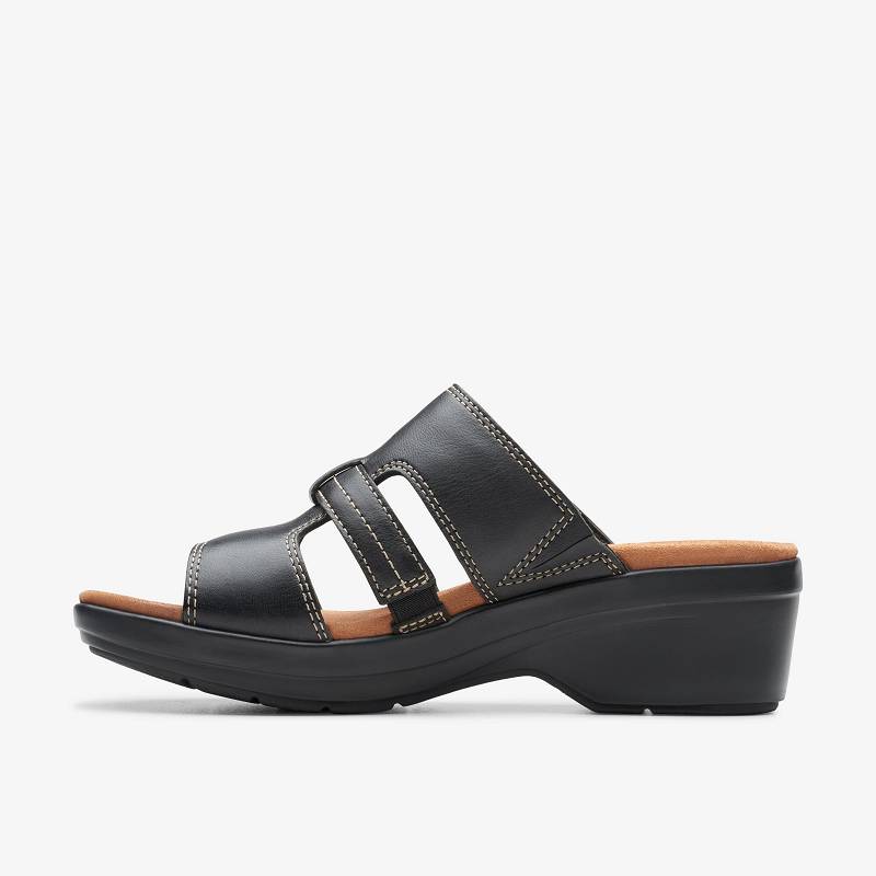 Black Leather Clarks Tuleah Jane | CLKS-84731