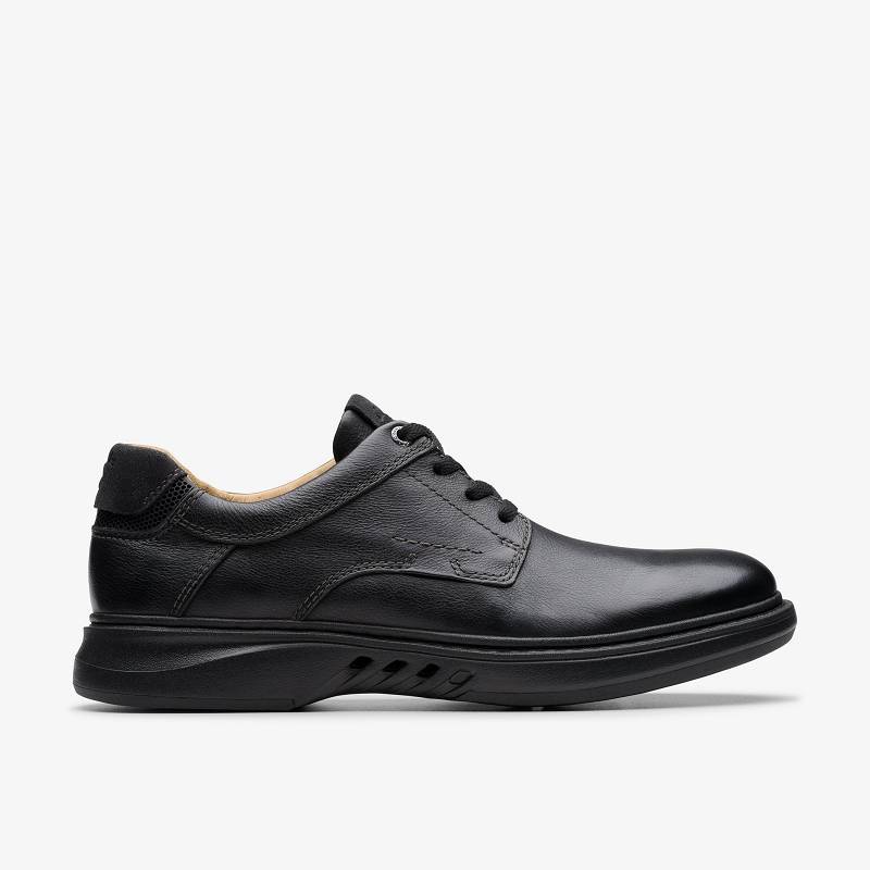 Black Leather Clarks Un Briley Pace | CLKS-84332