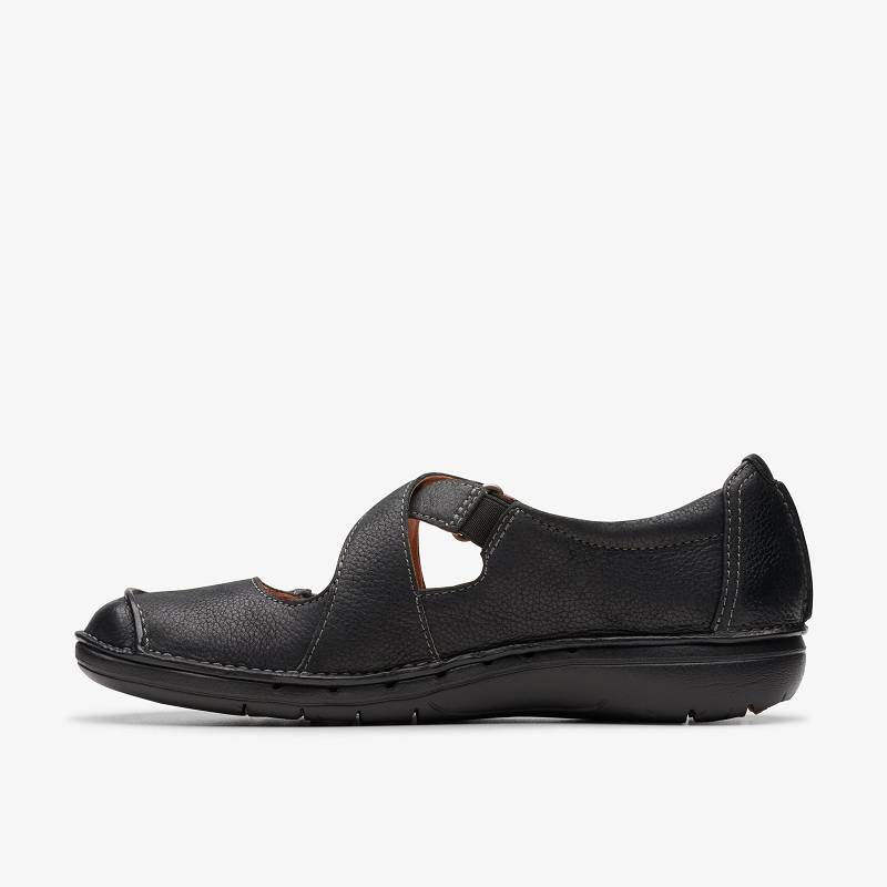 Black Leather Clarks Un Loop Strap | CLKS-85359