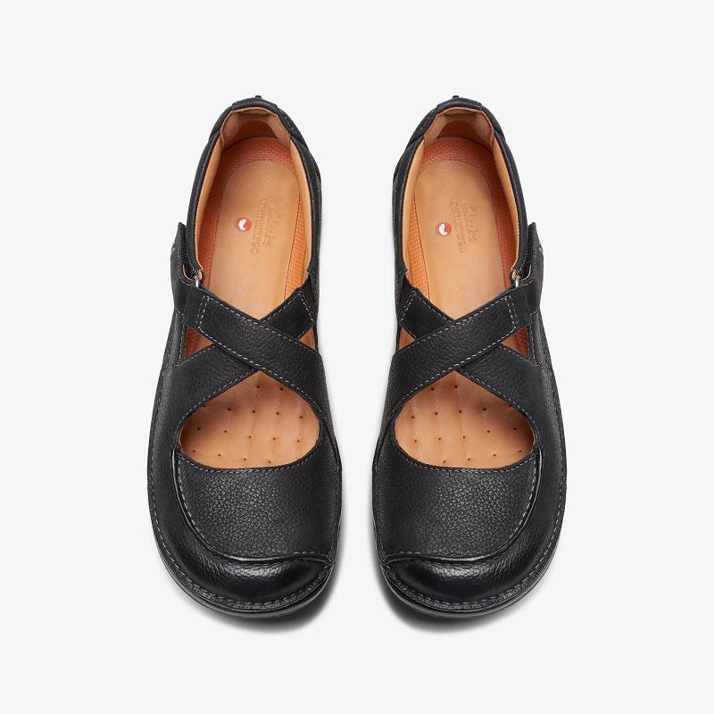 Black Leather Clarks Un Loop Strap | CLKS-85359