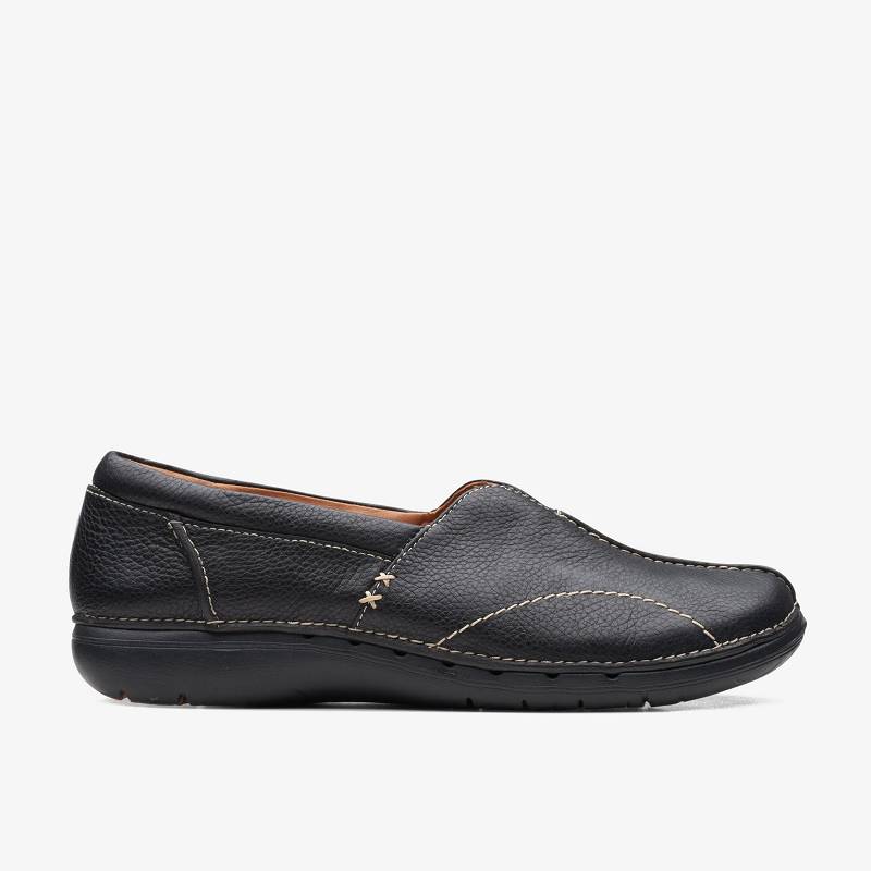 Black Leather Clarks Un Loop Stride | CLKS-84774