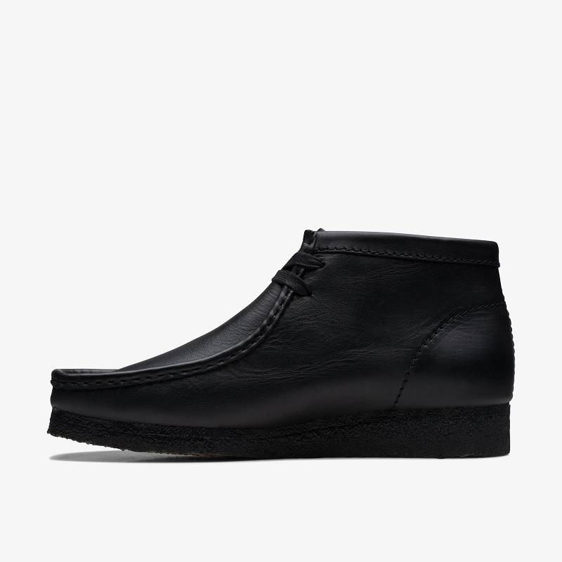 Black Leather Clarks Wallabee Boot | CLKS-84486