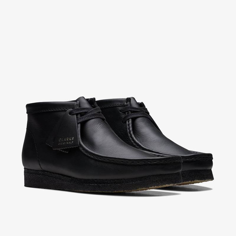 Black Leather Clarks Wallabee Boot | CLKS-84486