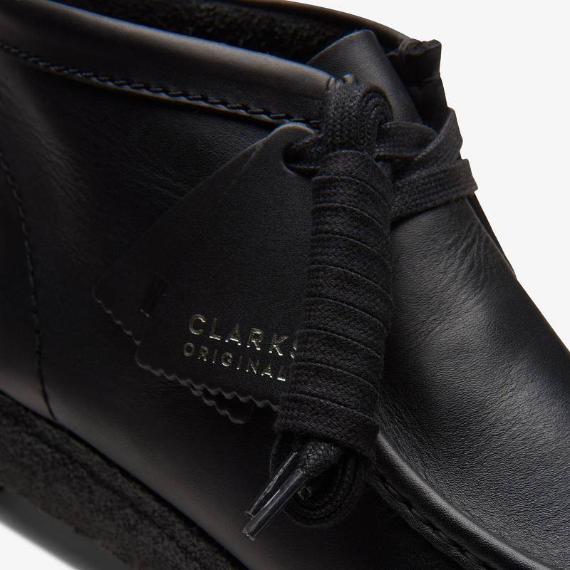 Black Leather Clarks Wallabee Boot | CLKS-84486