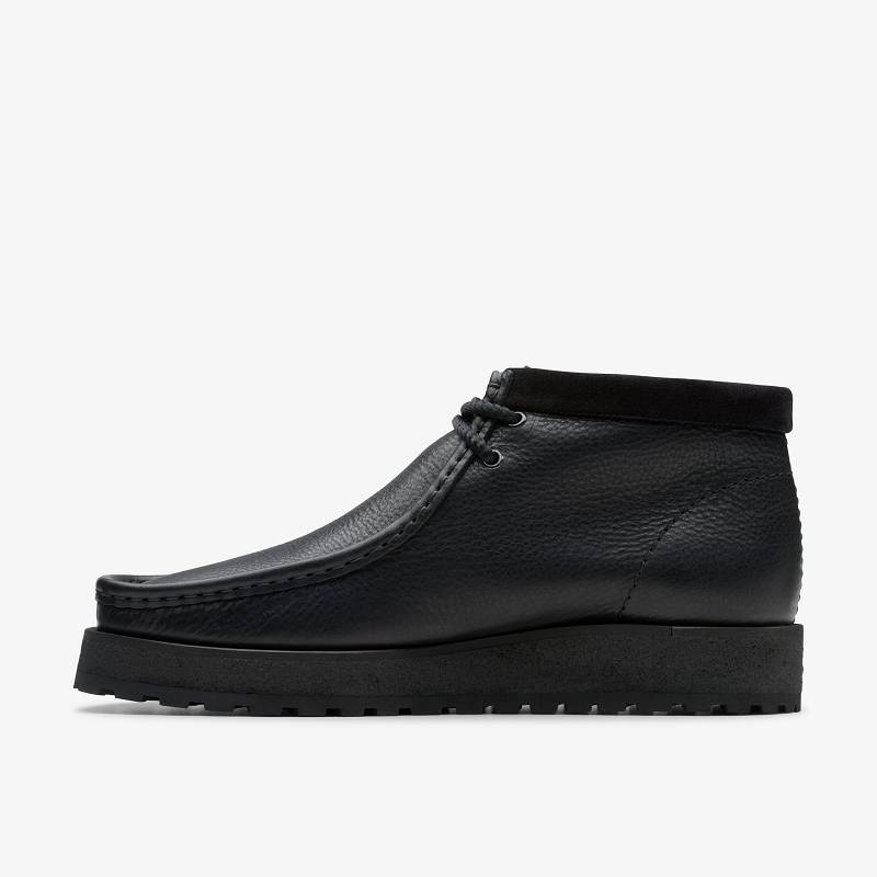 Black Leather Clarks Wallabee Scout | CLKS-84582