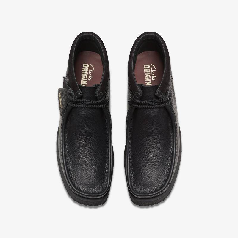 Black Leather Clarks Wallabee Scout | CLKS-84582