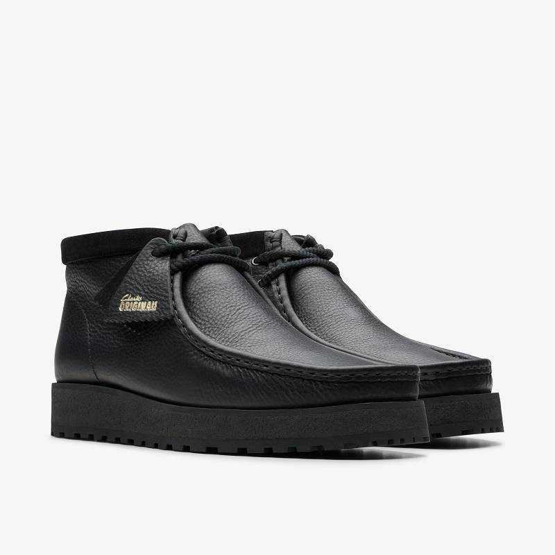 Black Leather Clarks Wallabee Scout | CLKS-84489