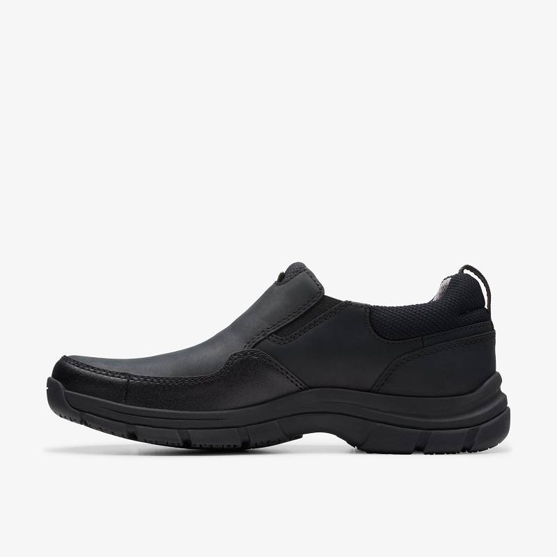 Black Leather Clarks Walpath Step | CLKS-84289